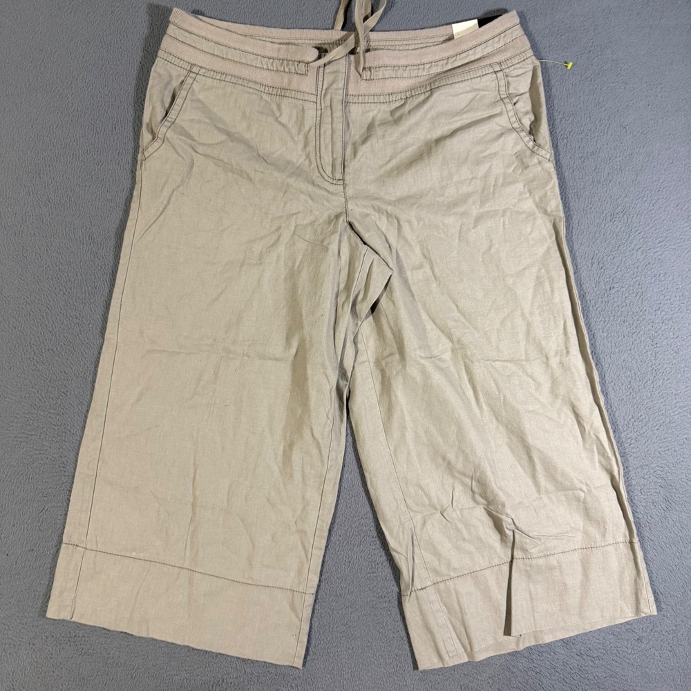 Ann Taylor LOFT Marisa Womens 16 Beige Linen Blend Cropped Capri Pants Beach